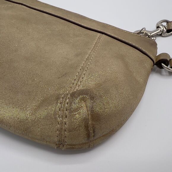 Coach Wristlet Metallic Leather Pleated Medium Clutch Silver/Pewter No F46484 - Picture 3 of 10